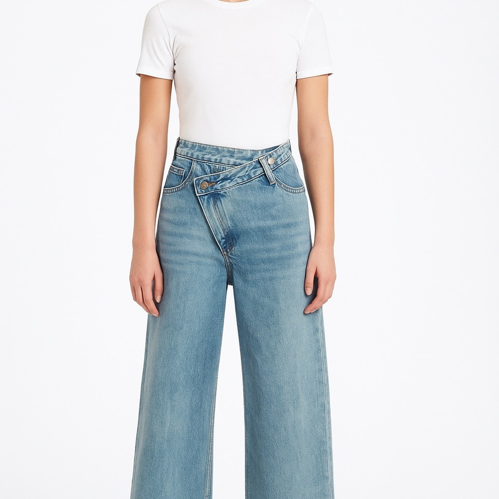 Commense Asymmetric Waist Wide-Leg Jeans